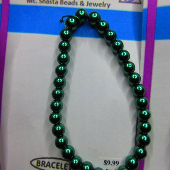 Green Glass Pearl 7" Stretchy Bracelet Lot Of 3 Different Bracelets - Picture 3 of 4